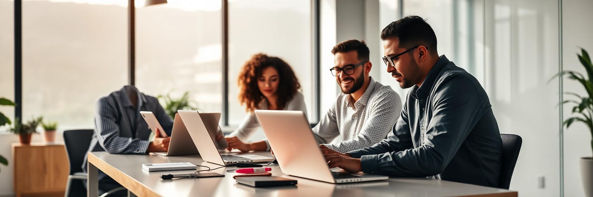 Equipe de uma pequena empresa trabalhando no escritório